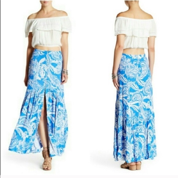 Free People Smooth Sailing Blue and White Paisley Button Maxi Skirt Size 2 - Picture 14 of 15